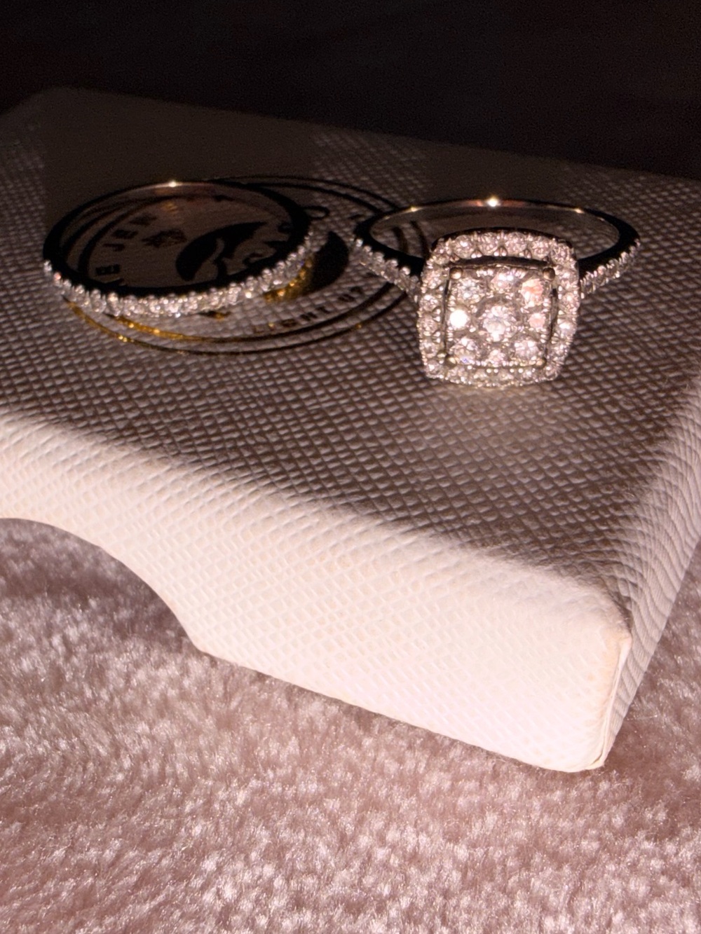 Women's Silver-Tone Diamond Halo Engagement Ring Set - White/Clear